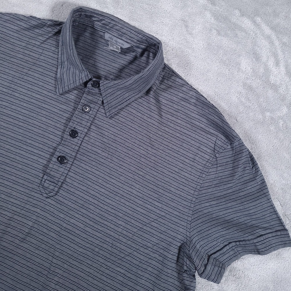 John Varvatos Polo Shirt Mens 2XL Gray Striped 100% Cotton‎ Button Classic Soft